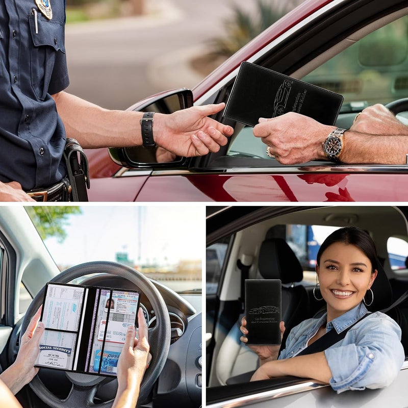 Peisicne Car Registration and Insurance Card Holder for Women Men, Black Glove Box Paperwork Organizer with Magnetic Buckle for Easy Access and Protect Documents and Various Cards in Vehicle - Image 2